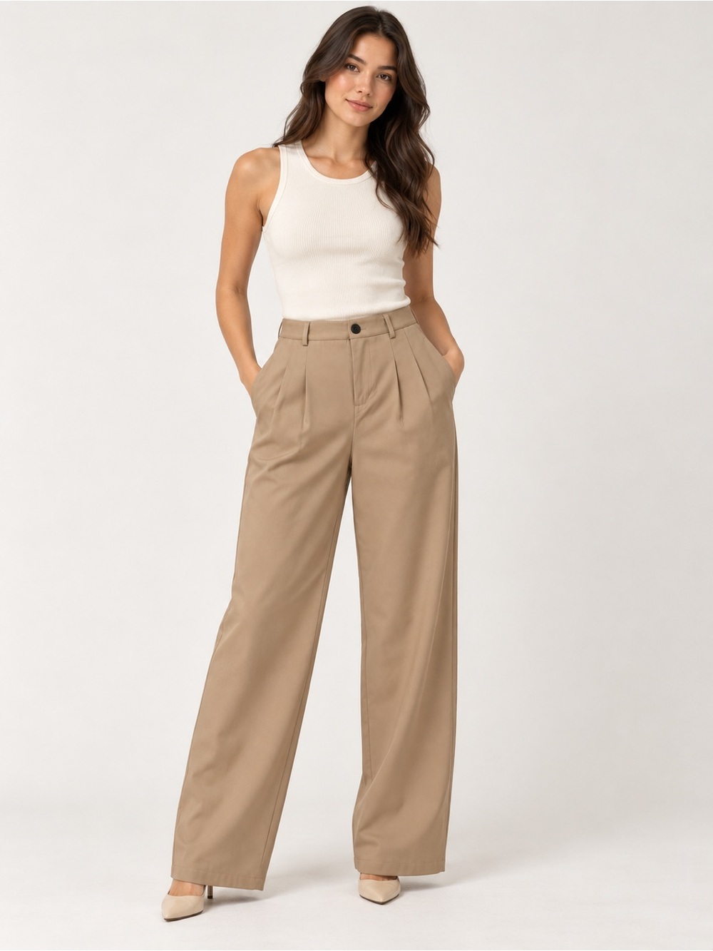 Tan Classic Wide Leg Trousers